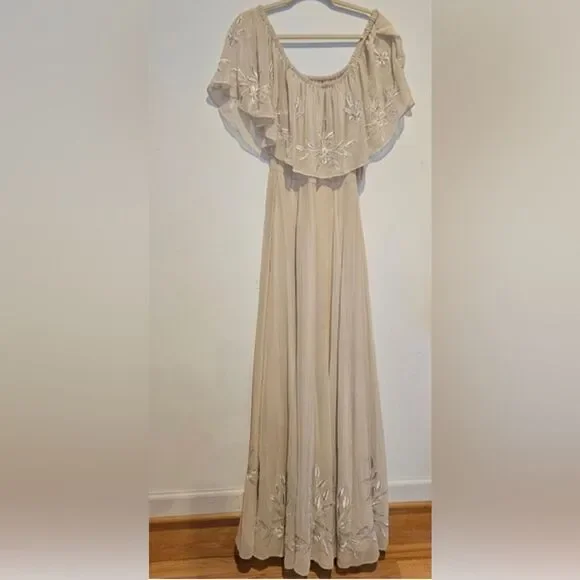 Brittany Dress from BHLDN with floral embroidery and delicate beading. - Picture 6 of 9